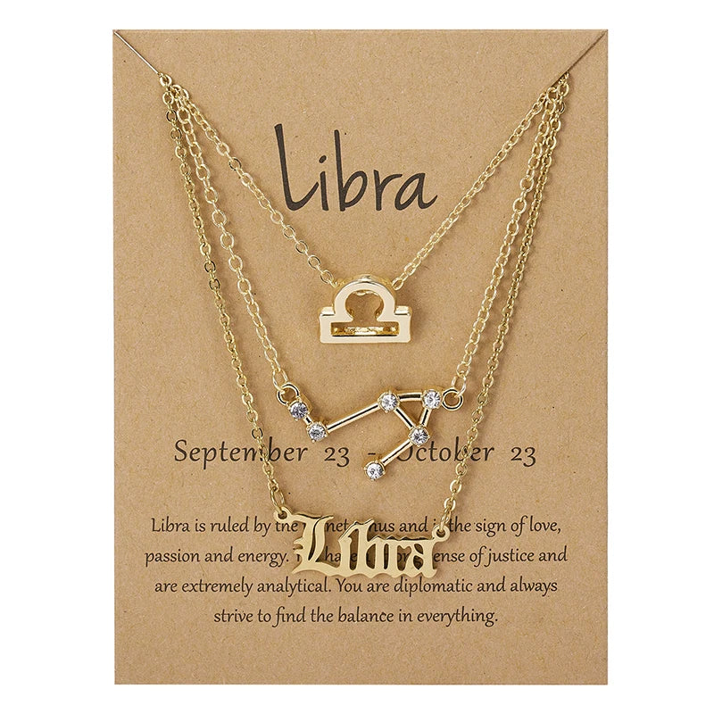 3Pcs/set 12 Zodiac Sign Necklace For Women