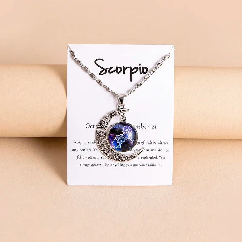 Vintage 12 Zodiac Sign Moon Pendant Necklaces