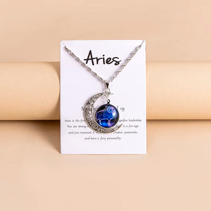 Vintage 12 Zodiac Sign Moon Pendant Necklaces