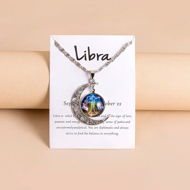 Vintage 12 Zodiac Sign Moon Pendant Necklaces