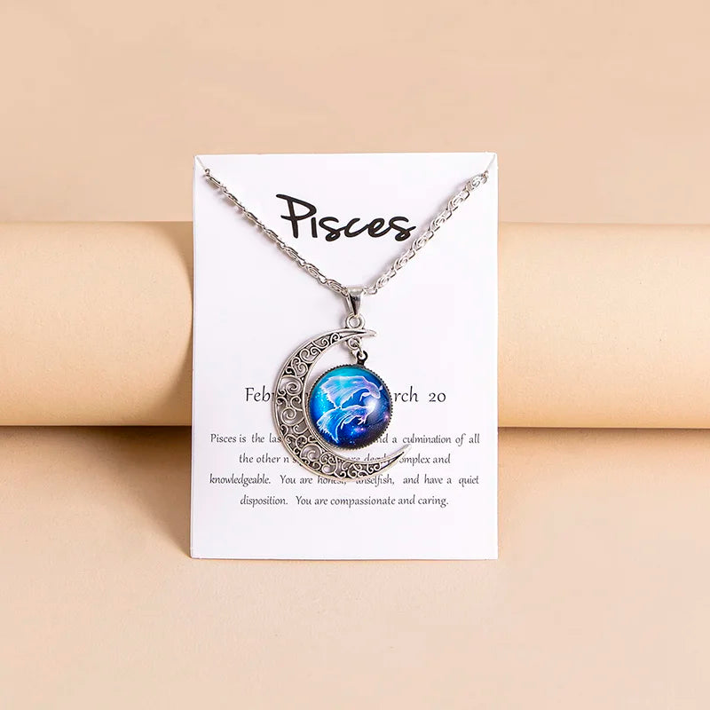 Vintage 12 Zodiac Sign Moon Pendant Necklaces