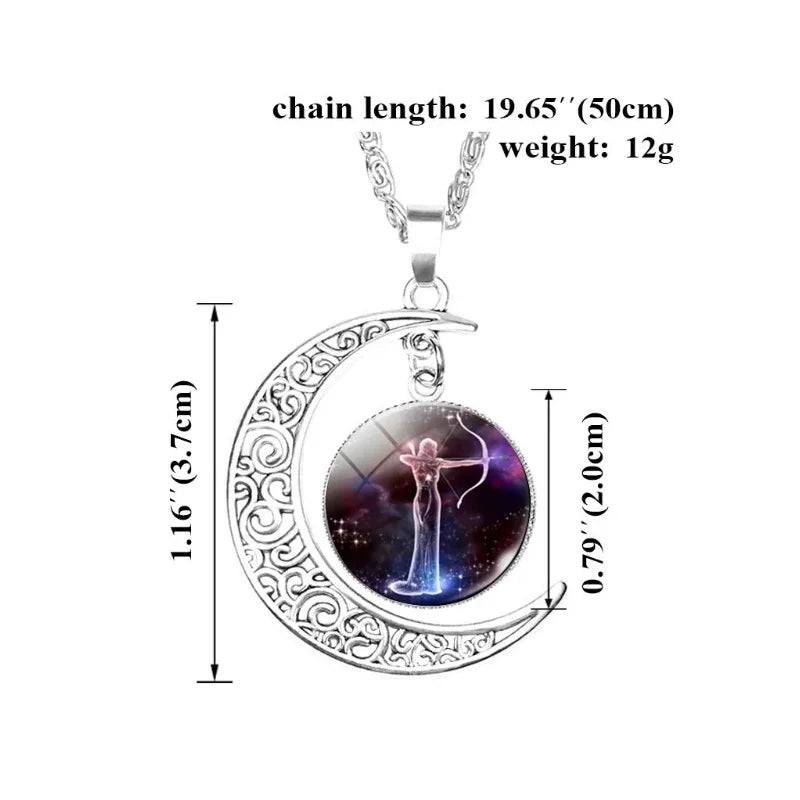 Vintage 12 Zodiac Sign Moon Pendant Necklaces