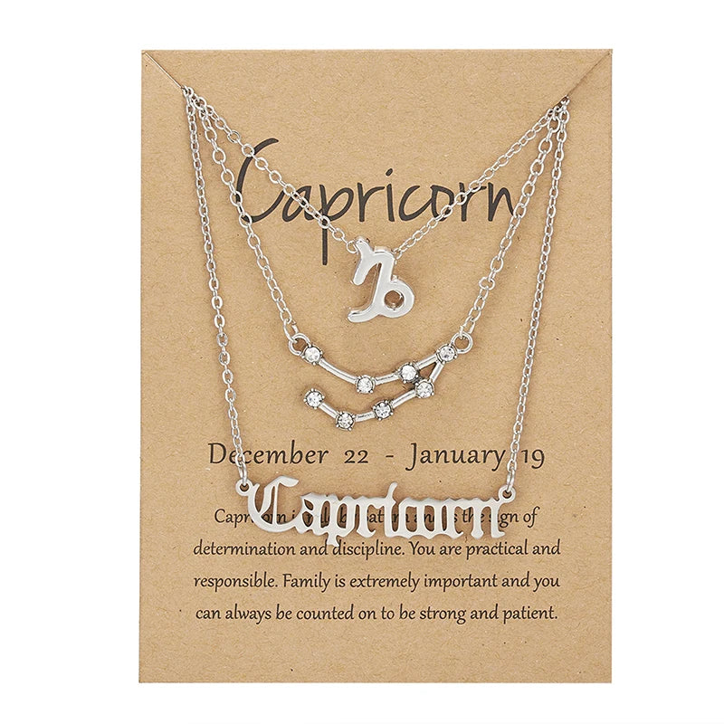 3Pcs/set 12 Zodiac Sign Necklace For Women