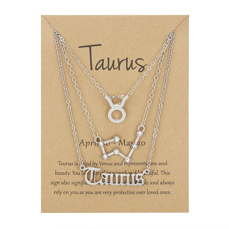 3Pcs/set 12 Zodiac Sign Necklace For Women