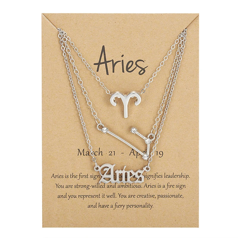 3Pcs/set 12 Zodiac Sign Necklace For Women