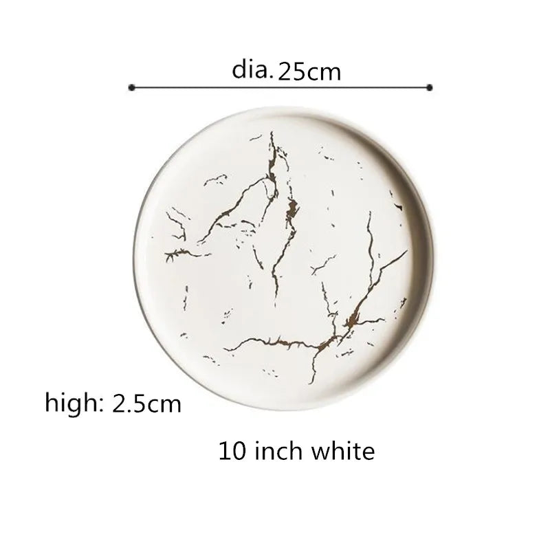 Nordic Luxury Marble Glazed Golden Pattern Ceramic Plate