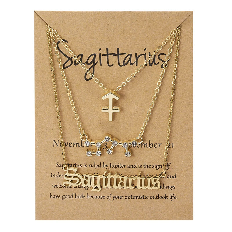 3Pcs/set 12 Zodiac Sign Necklace For Women