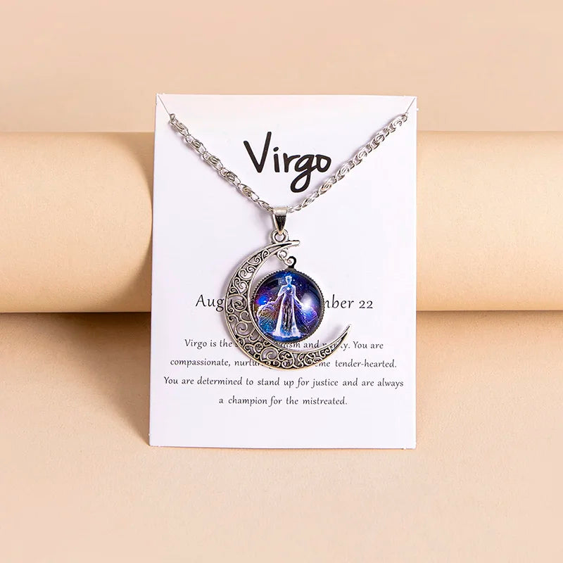 Vintage 12 Zodiac Sign Moon Pendant Necklaces