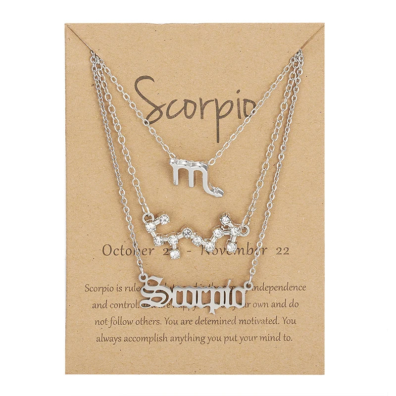 3Pcs/set 12 Zodiac Sign Necklace For Women