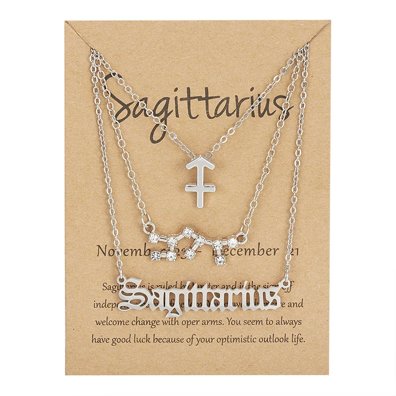3Pcs/set 12 Zodiac Sign Necklace For Women