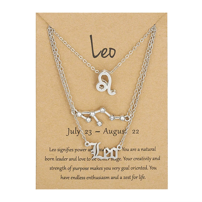 3Pcs/set 12 Zodiac Sign Necklace For Women
