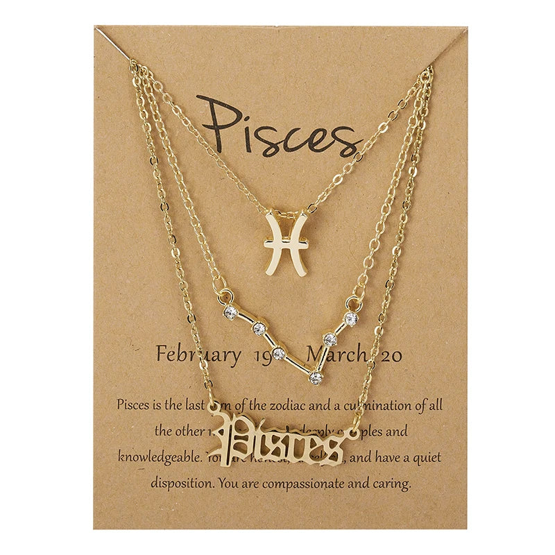 3Pcs/set 12 Zodiac Sign Necklace For Women