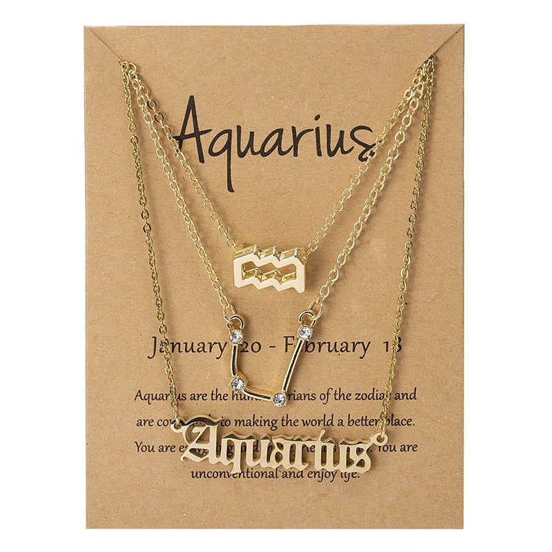 3Pcs/set 12 Zodiac Sign Necklace For Women