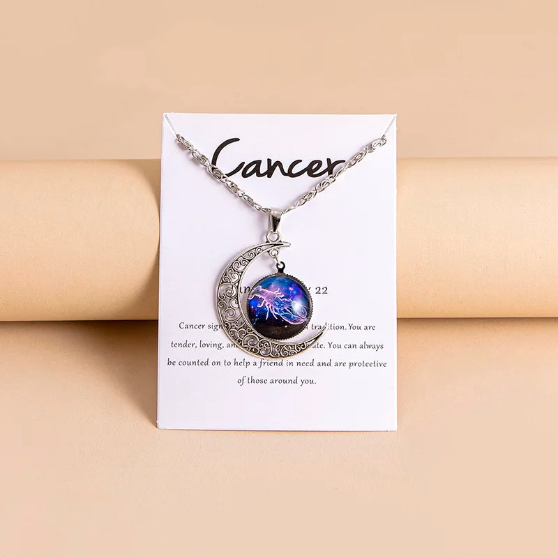 Vintage 12 Zodiac Sign Moon Pendant Necklaces