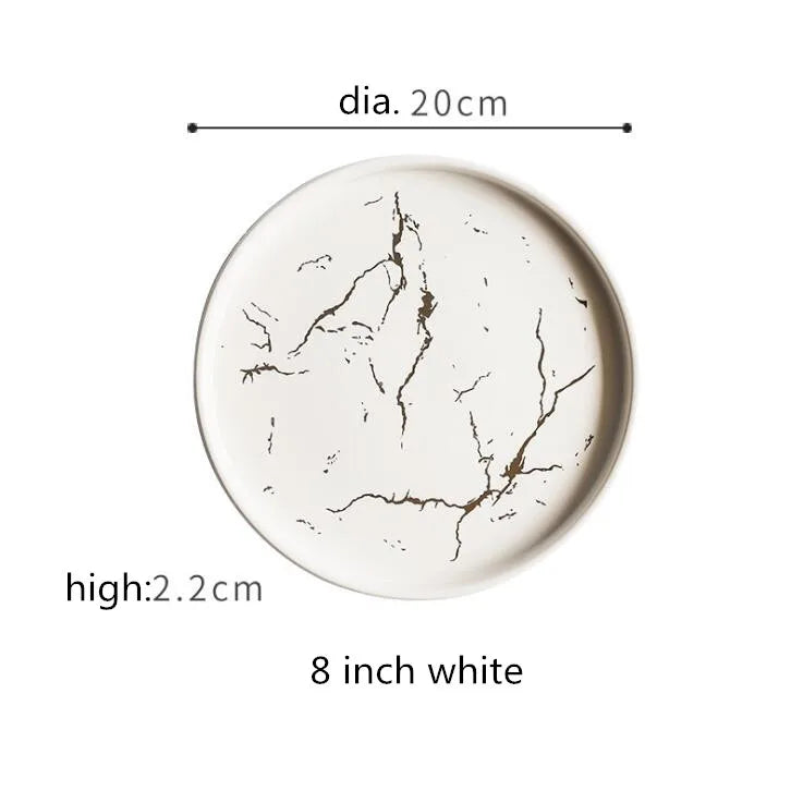 Nordic Luxury Marble Glazed Golden Pattern Ceramic Plate