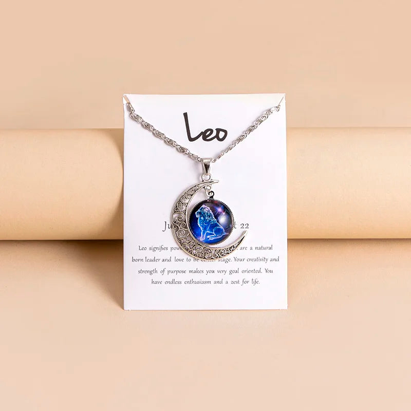 Vintage 12 Zodiac Sign Moon Pendant Necklaces