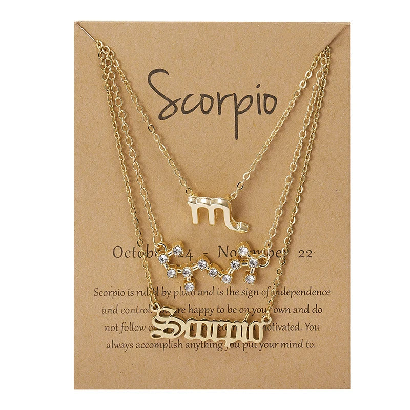 3Pcs/set 12 Zodiac Sign Necklace For Women
