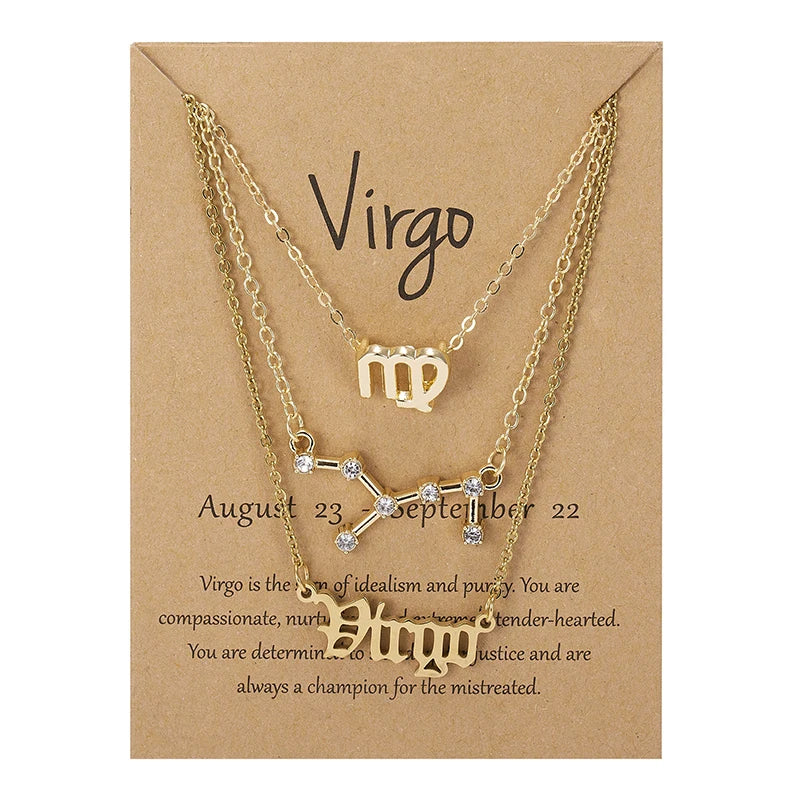 3Pcs/set 12 Zodiac Sign Necklace For Women