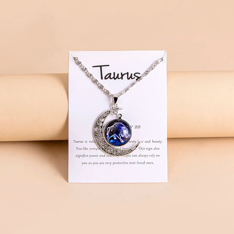 Vintage 12 Zodiac Sign Moon Pendant Necklaces