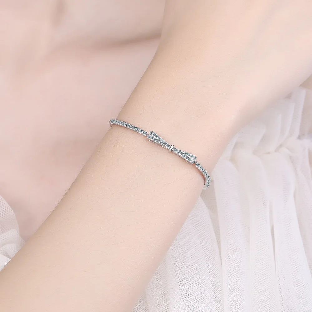 925 Sterling Silver Bowknot Shiny Zircon bracelet