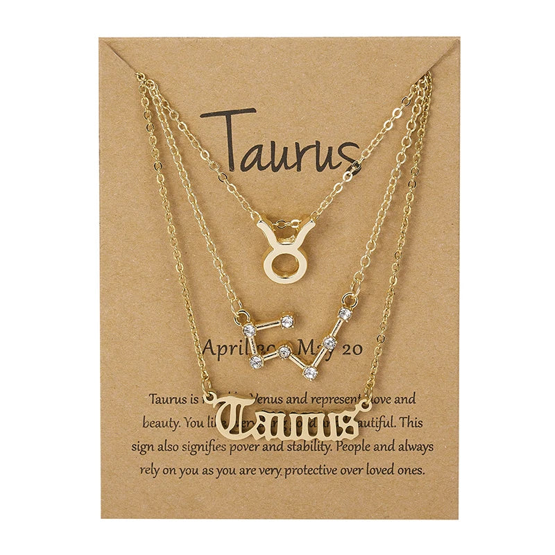 3Pcs/set 12 Zodiac Sign Necklace For Women