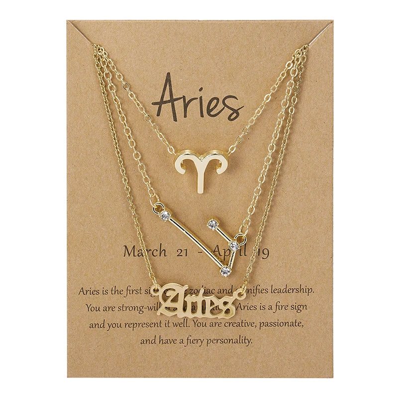 3Pcs/set 12 Zodiac Sign Necklace For Women