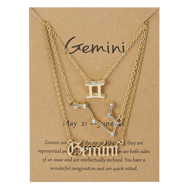 3Pcs/set 12 Zodiac Sign Necklace For Women