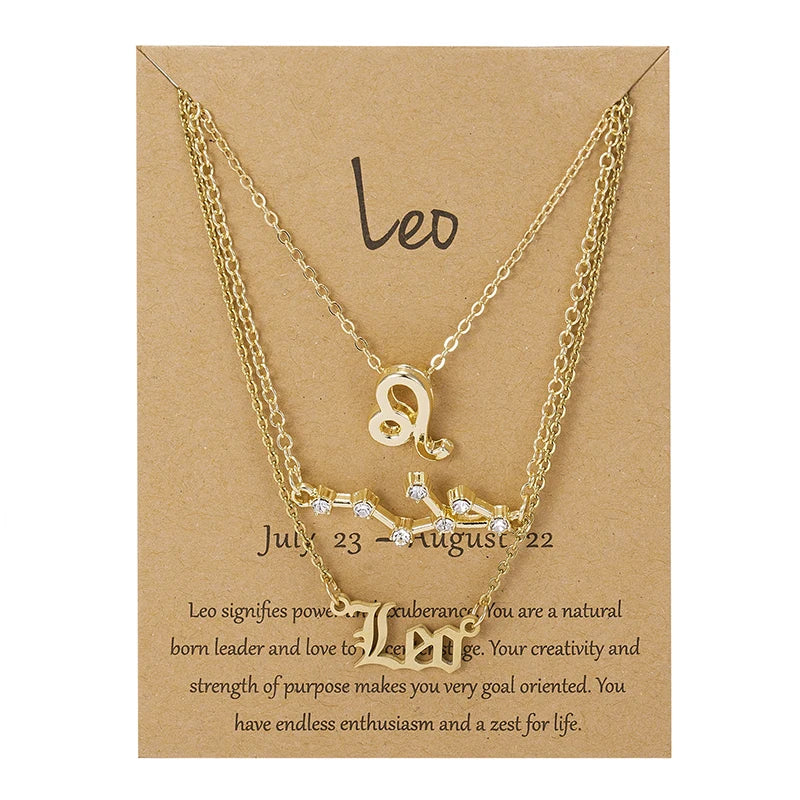 3Pcs/set 12 Zodiac Sign Necklace For Women