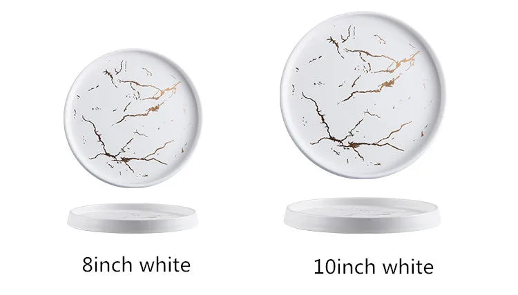 Nordic Luxury Marble Glazed Golden Pattern Ceramic Plate