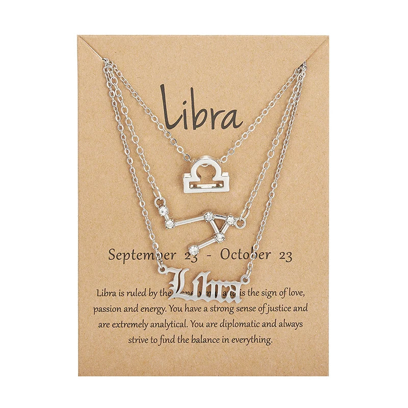 3Pcs/set 12 Zodiac Sign Necklace For Women