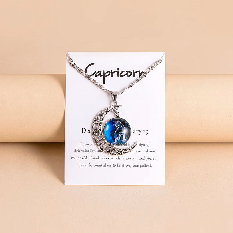 Vintage 12 Zodiac Sign Moon Pendant Necklaces