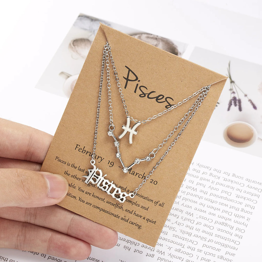 3Pcs/set 12 Zodiac Sign Necklace For Women