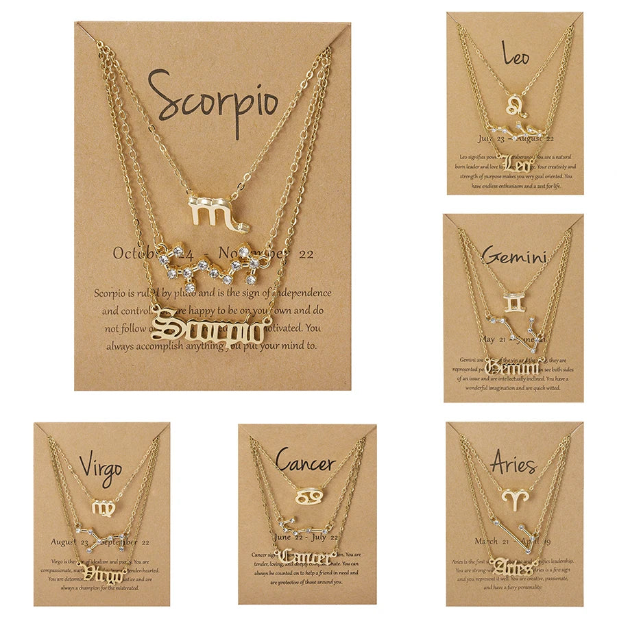 3Pcs/set 12 Zodiac Sign Necklace For Women