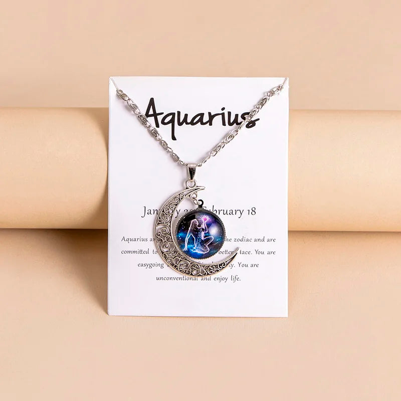 Vintage 12 Zodiac Sign Moon Pendant Necklaces