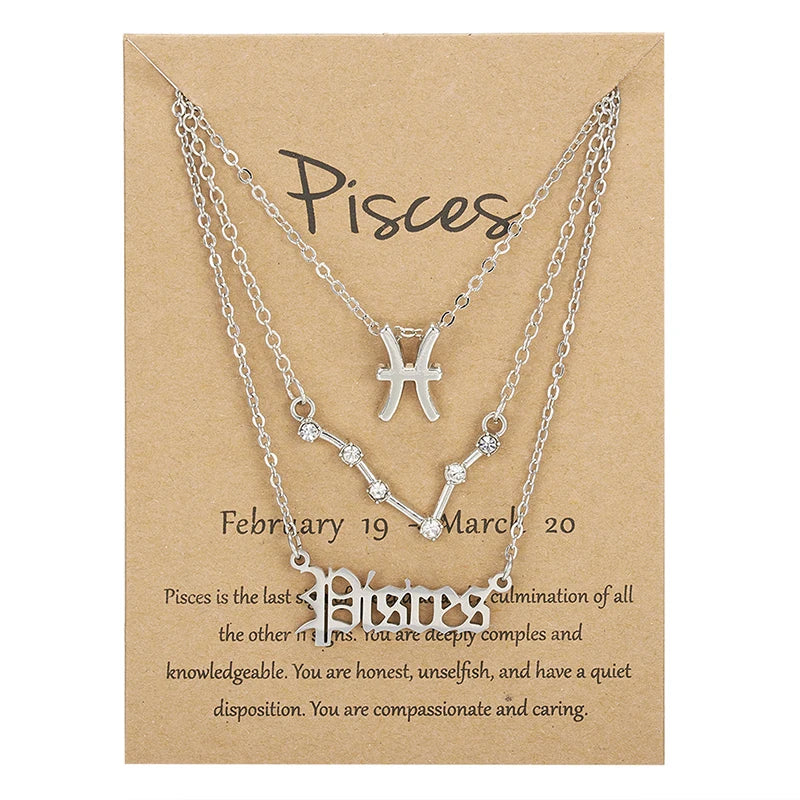 3Pcs/set 12 Zodiac Sign Necklace For Women