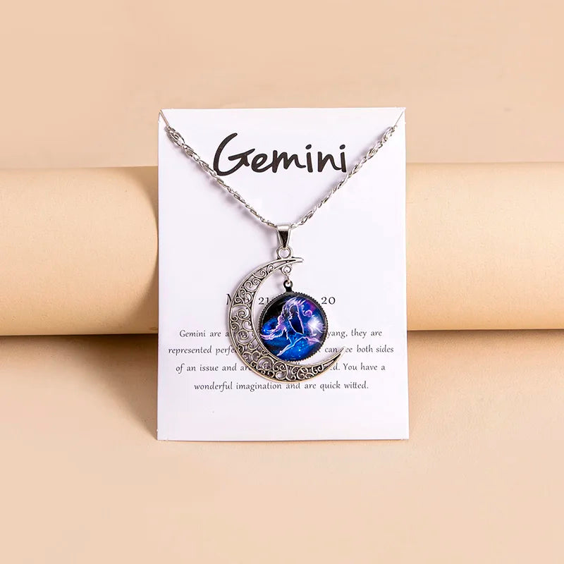 Vintage 12 Zodiac Sign Moon Pendant Necklaces