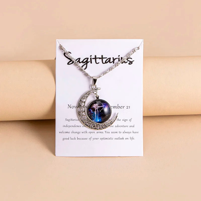 Vintage 12 Zodiac Sign Moon Pendant Necklaces