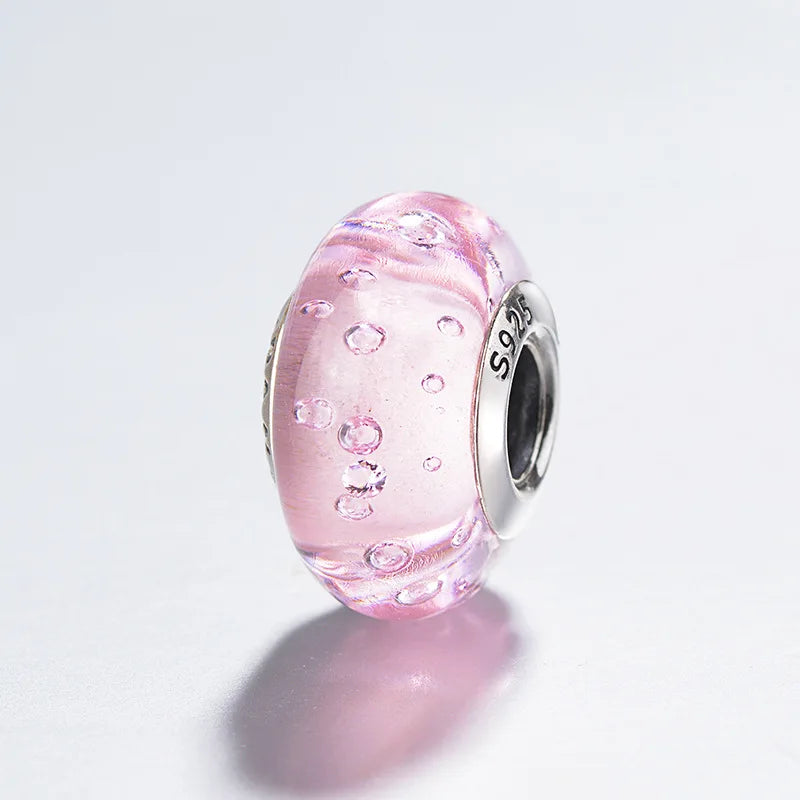 925 Silver Pink Series Bow Zircon Flower Bead Charm
