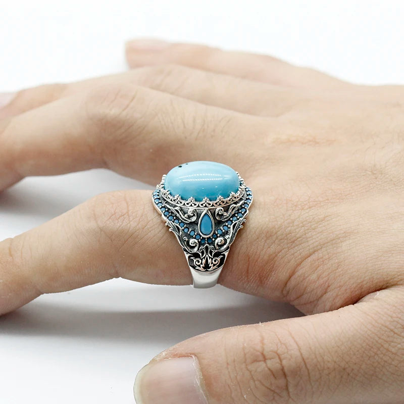 S925 Sterling Silver Men's Turquoise Ring