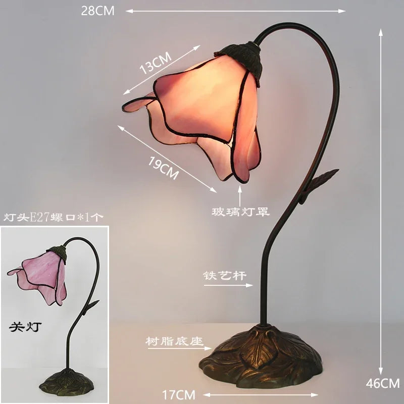 Lotus Flower Art Glass Bedside Table Lamp