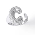 Silver Color Crystal A-Z 26 Letters Statement Rings