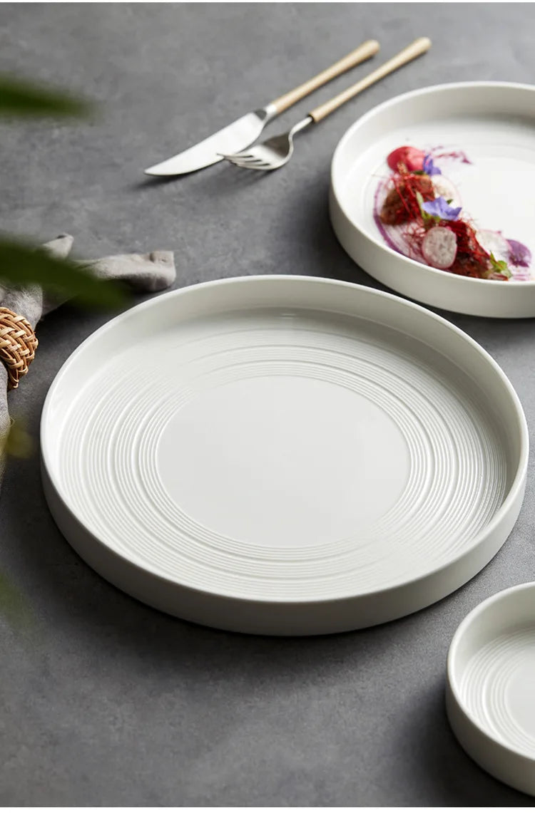 High end white ceramic steak brushed tableware