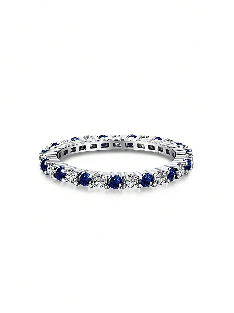 925 Sterling Silver 1.4mm Full Zircon Stackable Plain Ring