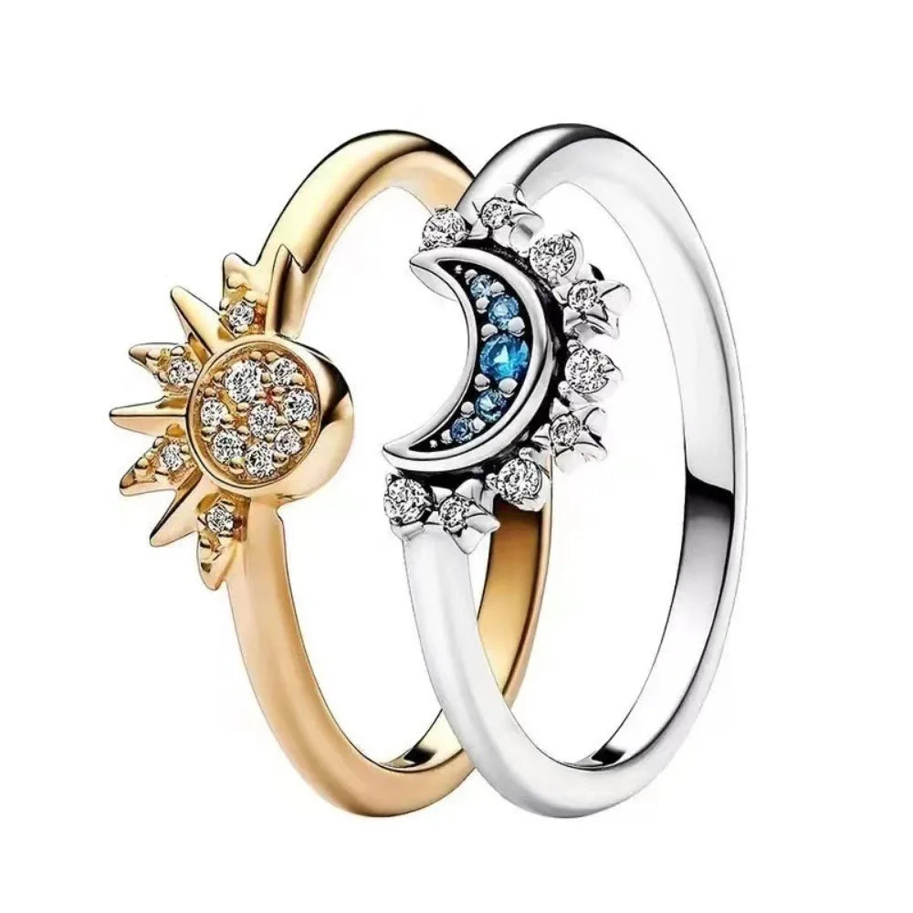 Cubic Zirconia Sun and Moon Ring Set