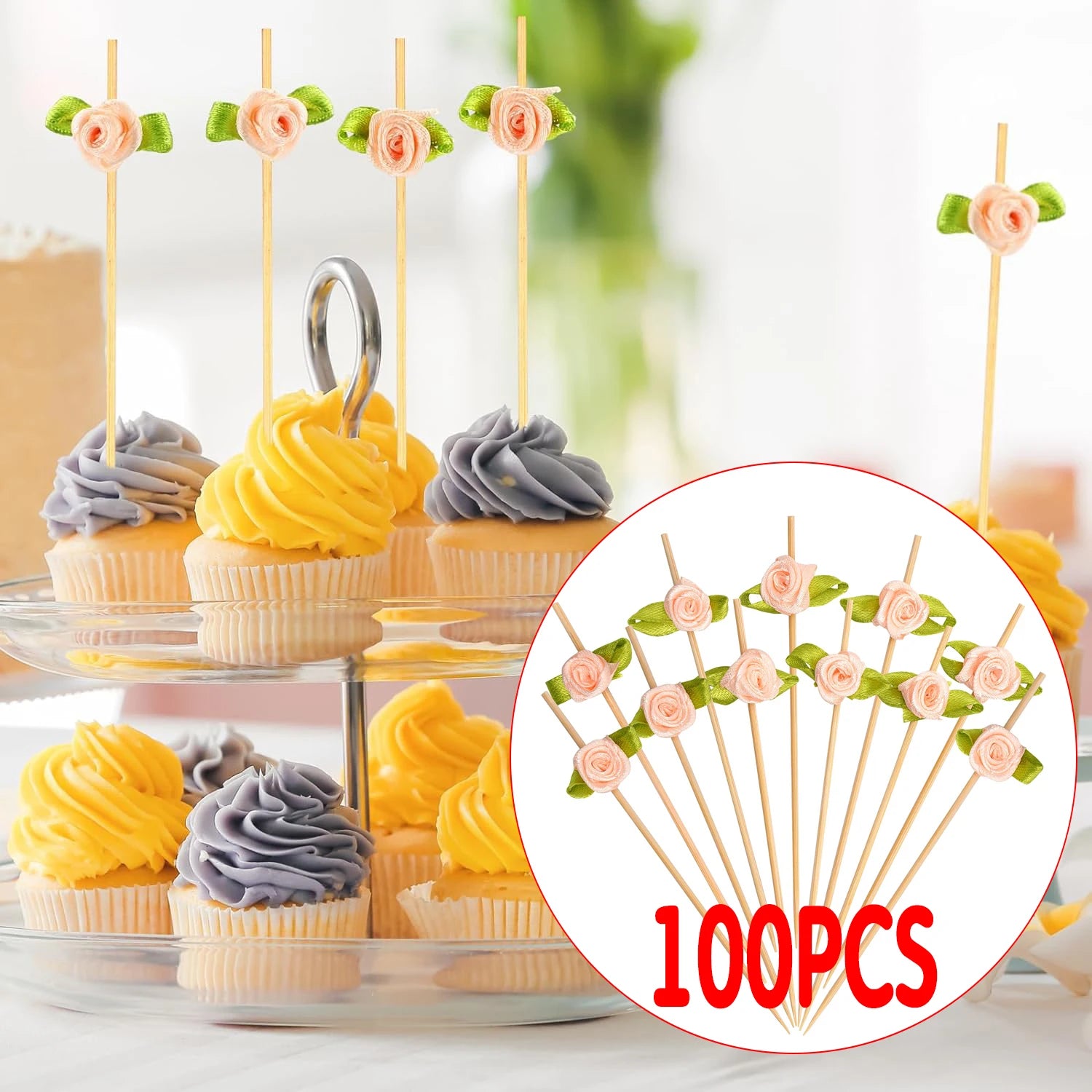 100pcs Disposable Long Flower Sticks