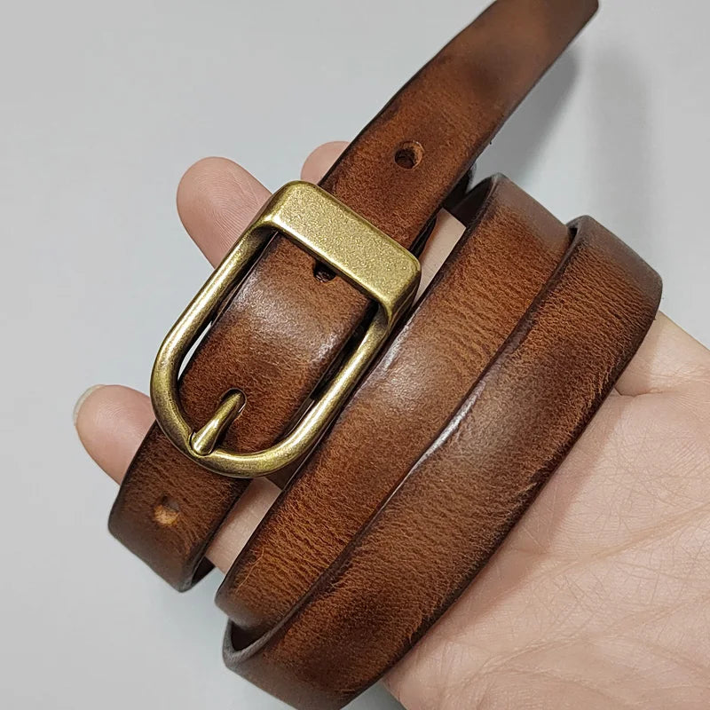 Retro Narrow Cowhide Women's Belt