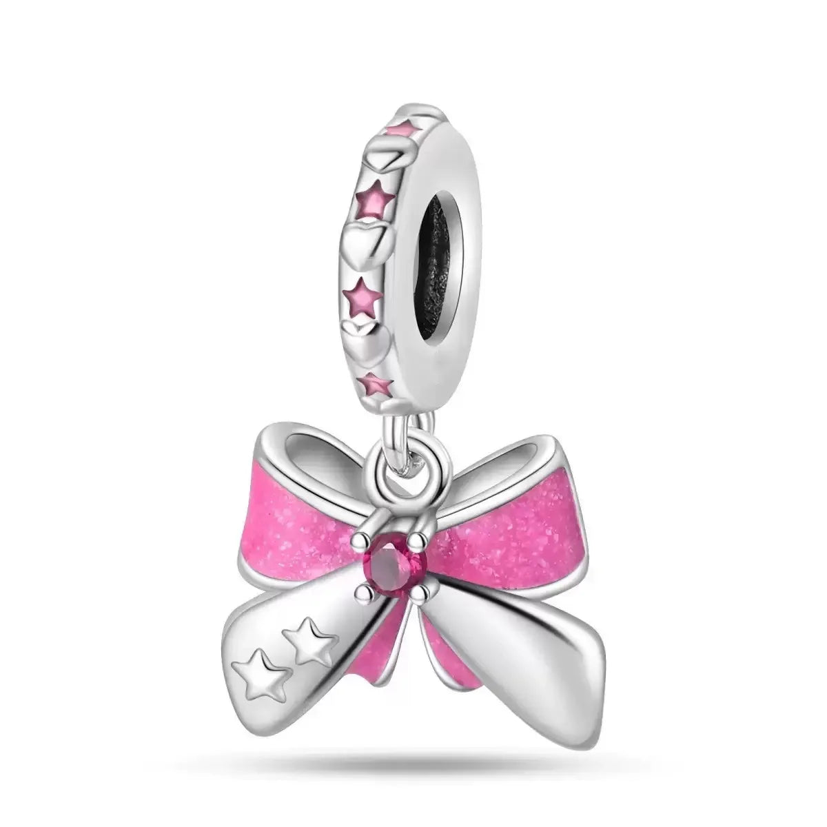 925 Silver Pink Series Bow Zircon Flower Bead Charm