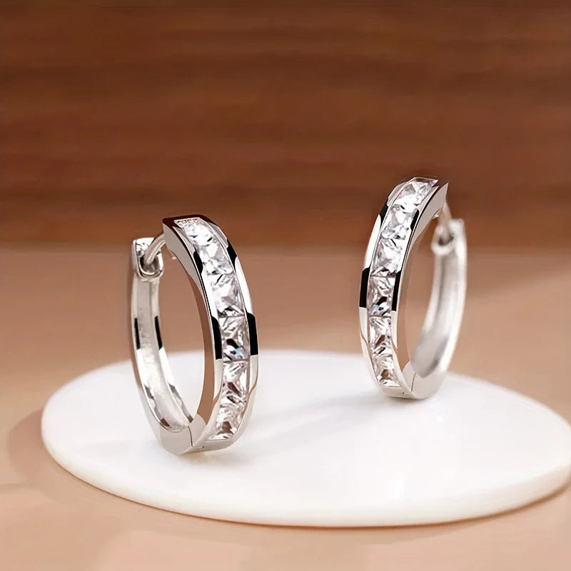 Hoop Earrings with Princess Cubic Zirconia