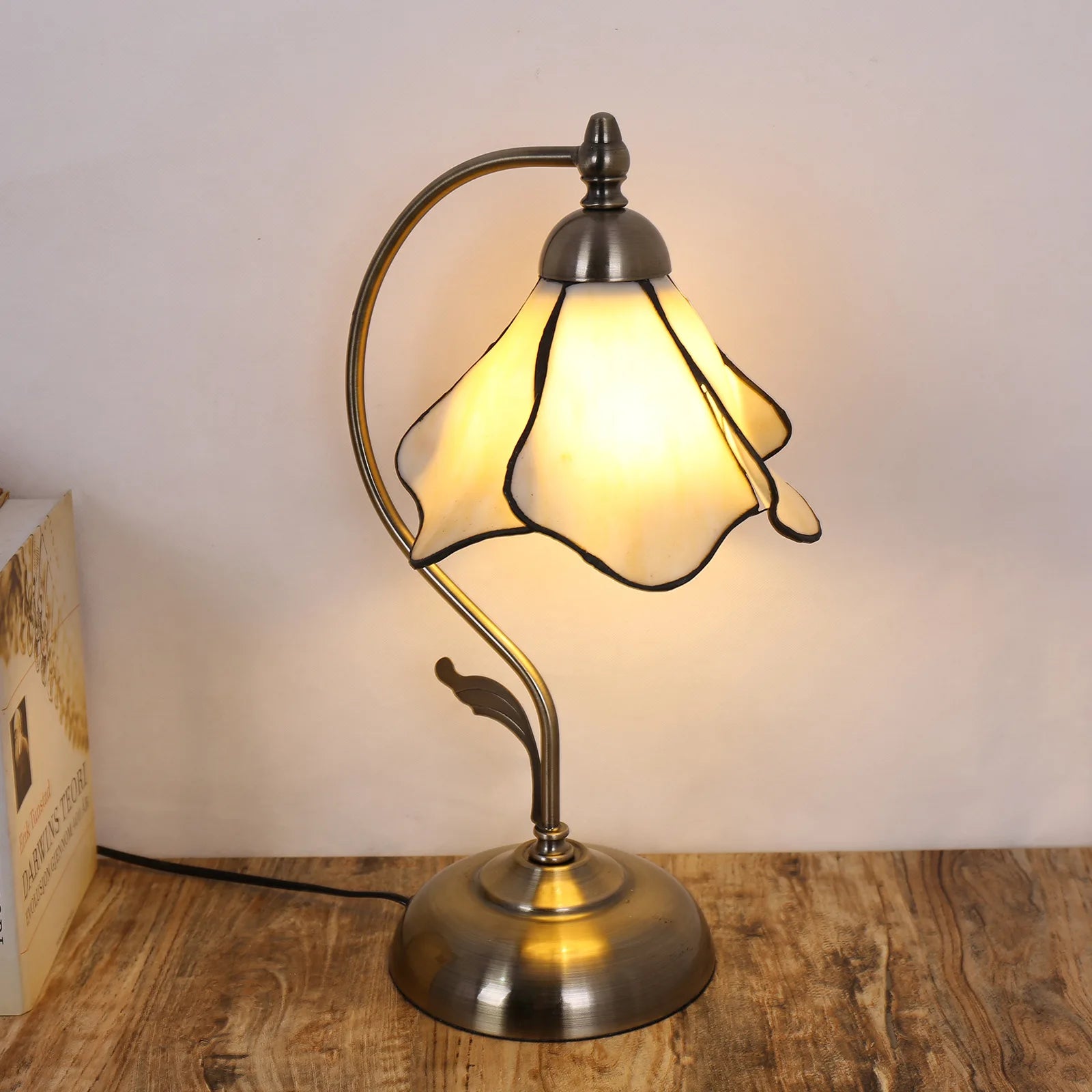 Lotus Flower Art Glass Bedside Table Lamp