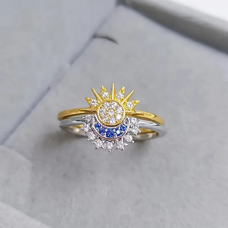 Cubic Zirconia Sun and Moon Ring Set